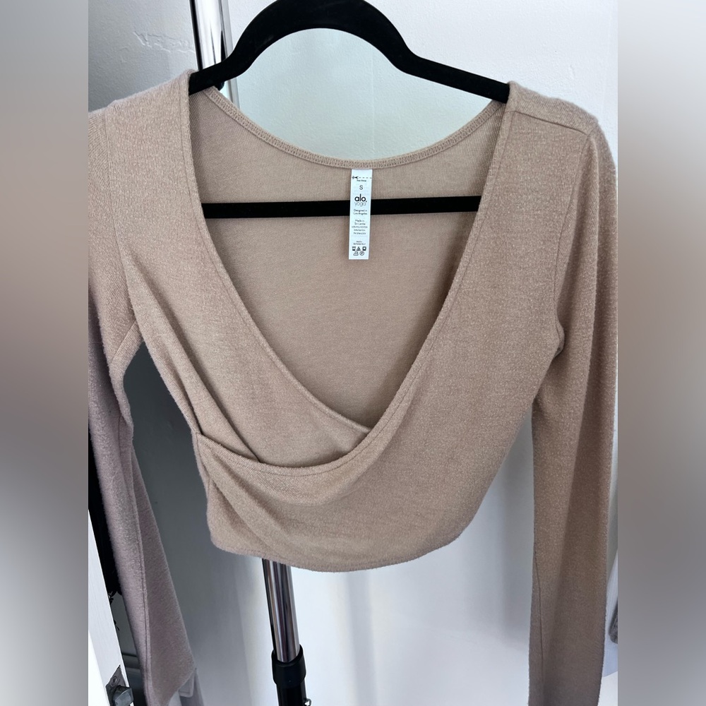 ALO Beige Long Sleeve Wrap Top
